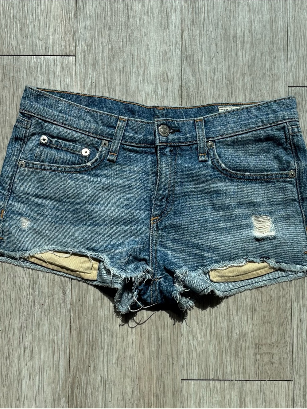 rag & bone Medium Blue Distressed Denim Cutoff Shorts